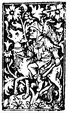 A Child of Grace rides on a hound-stag through the forest.